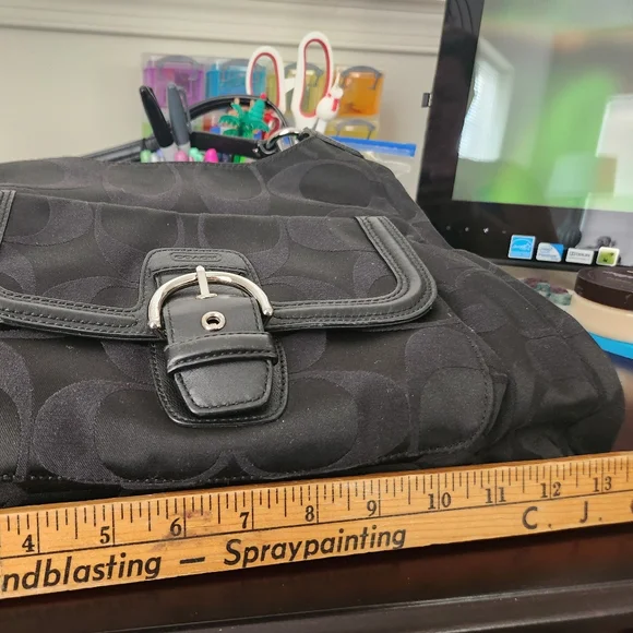 Coach Black Signature Fabric Shoulder Purse Handbag - Picture 8 of 10